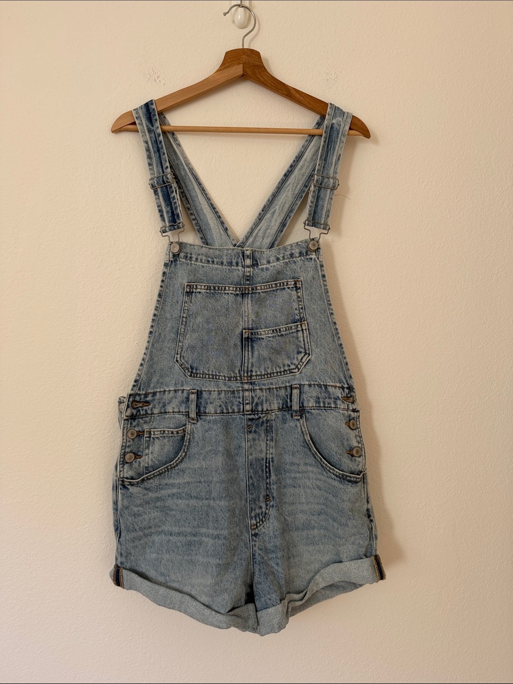 Free People Ziggy Shortall Short Overalls We The Free Light Blue Denim Size M - Picture 2 of 12